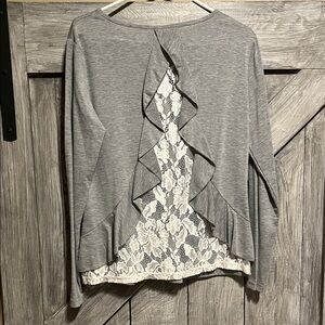 Gray Lace Back Women Top
